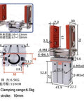 Diagram of Pro Grade Adjustable Finger Cylinder Telescopic Frame Mechanical Arm Fixture with dimensions and features labeled.