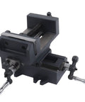 Heavy Duty 4 Inch Slide Drill Press Vise Crafted From Durable Cast Steel With Smooth Handwheels, close-up angle.