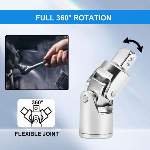 1/4 Inch Drive Extension Bar Set With 2, 4, And 6 Inch Extensions And 1/4 Inch Drive Universal Joint Sockets, flexible joint demonstrated