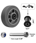 Heavy Duty 6 Inch By 2 Inch Rubber Tread Caster Wheels Set Of 4 With 1/2 Inch Bore For Carts And Hotels Quiet Indoor Use components