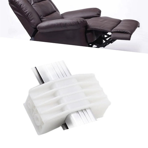 Electric linear actuator slider block for power recliner lift chairs; white gear-style actuator close-up