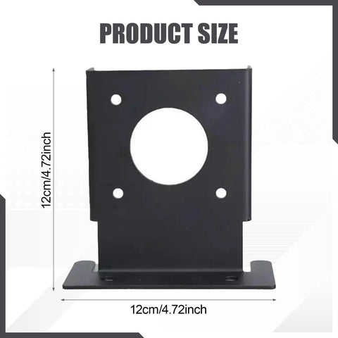 Front view of black metal Two Pack Wood Fence Post Anchor Base Brackets For Pergola And Fence Posts Backyard Deck Projects.