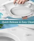No Sweat Soft Close Square Toilet Seat With Built In Toddler Training Contour, Slick Quick Release Hinges For Easy Peasy Cleanup showing quick release mechanism.