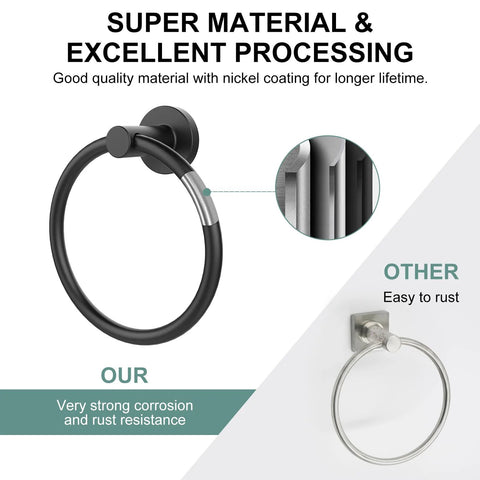 Matte Black Wall Towel Holder And Ring - Stainless Steel Heavy Duty Hand Towel Bar for bathroom detailing corrosion resistance