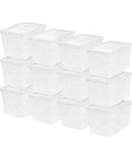Jaw Dropping 12 Pack Clear Storage Bins With Lids, Huge 68 Quart Stackable Plastic Containers Made In Usa To Organize Closets And Shelves, BPA-Free Tough Gear For A Total Home Glow Up - Clear plastic storage bins stacked.
