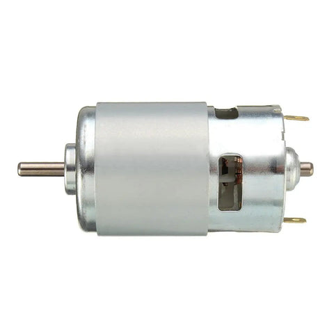 Beefy Torque 775 DC Motor For Electric Tools 12V 24V 36V, 3500 To 9000 RPM, front view of copper jacket with 5mm shaft and 42mm body