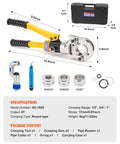 Pro Grade Beefy Hydraulic Copper Tube Fittings Press Tool Kit with case, interchangeable jaws, pipe cutter, and accessories