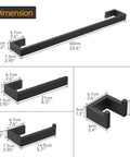 Dimensions of Matte Black Stainless Steel Finish 4 Piece Bathroom Accessory Set with 24 Inch Towel Bar and holders