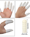 400 Count Slick Latex Finger Cots Deliver Badass Anti Static Grip For Electronics Assembly Craft Projects Cleanroom Jobs And Precision Parts Handling Without Breaking A Sweat, white latex finger cots on hand, 6.5cm long.