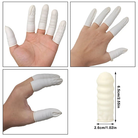 400 Count Slick Latex Finger Cots Deliver Badass Anti Static Grip For Electronics Assembly Craft Projects Cleanroom Jobs And Precision Parts Handling Without Breaking A Sweat, white latex finger cots on hand, 6.5cm long.