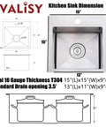 Diagram of 15x15 Inch Bar Sink Drop In Topmount Stainless Steel Square Single Bowl Kitchen Sink With Grid And Drain