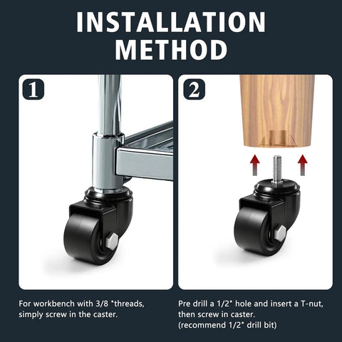 Installation method for Heavy Duty Swivel Caster Wheels Set Of 4 Low Profile 2 Inch Casters With Hella Sturdy 2200 Pound Capacity.