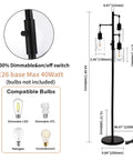 Diagram with measurements for Three Light Industrial Floor Lamp With Glass Shades For Living Room Dope Vibe