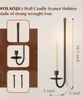 Rock Solid Black Iron Wall Candle Sconces Set Of Two, 16.5x5x3 inch wall holders made of wrought iron for ambient lighting.