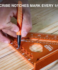 Using the Seven Inch Double Laser Etched Aluminum Rafter Square With Badass Accuracy And No Hassle Multifunctional Carpenter Measuring Layout Tool to scribe notches.
