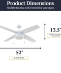 Memphis 52 Inch Contemporary Indoor Led Ceiling Fan With Light And Pull Chain Dual Mounting Options dimensions illustration