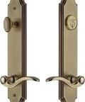 Arc Tall Plate Entry Set With Bellagio Lever, Vintage Brass Finish, Backset Size Two And Three Quarters Inch, Solid Brass Construction