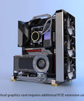 Open Frame PC Chassis Aluminum Case For ATX Motherboards, side view showcasing unlimited GPU length, killer cooling setup.