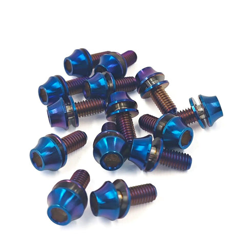 Beefy Titanium M5x12mm Hex Bolts With Washers For MTB Bike Water Bottle Cage Blue 4 Pack Set, Grade 5 6Al4V lightweight corrosion-resistant