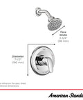 Colony Pro Tub And Shower Trim Kit With Cartridge 1.75 GPM brushed nickel finish, face width 3-3/4 inches, diameter 7-1/2 inches.