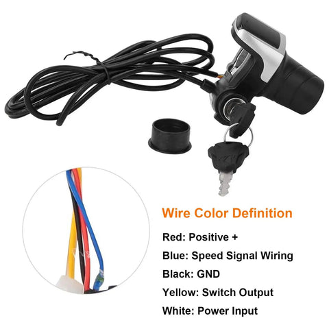 36V Half Twist Ebike Throttle Grip With Key Lock And LCD Display, wired with 5-pin plug, for E Scooter and Motorcycle usage.