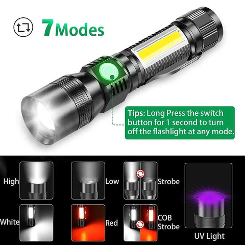 Dope 3 In 1 UV Black Light Flashlight With Magnetic Base Rechargeable High Lumen Tactical LED 7 Modes Waterproof 395nm UV Light