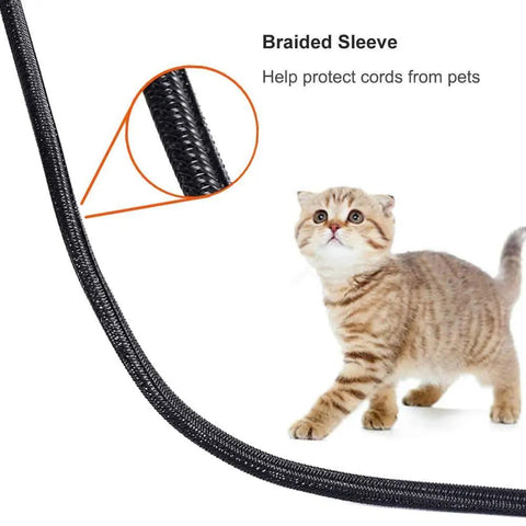 Sort Out Your Tangled Cords With This Durable 6.6 Foot Black Cable Sleeve One Inch Wide Wrap near kitten for pet safety