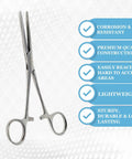 Hemostat forceps side view: 6.25-inch straight stainless steel autoclave-able surgical clamps