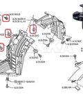 Diagram of 45 Piece Wheel Well Opening Molding Clips and Fender Flare Retainer Kit for Nissan Armada Murano showing component placement