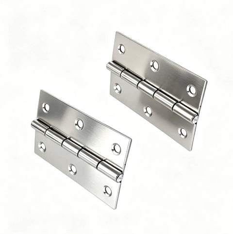 Two of the Five Pack Silver Square Corner Door Hinges in stainless steel, 8.6x5.43 cm, for interior doors and wooden chests.