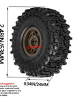1.0 Inch Beadlock Wheel Set For SCX24 TRX4M RC Crawler Cars showing side view with dimensions and brown aluminum hub