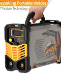 Person holding 160A MMA Beast Arc Welder With IGBT Inverter And Digital LCD Display Hot Start Anti-Stick Arc Force for shop.