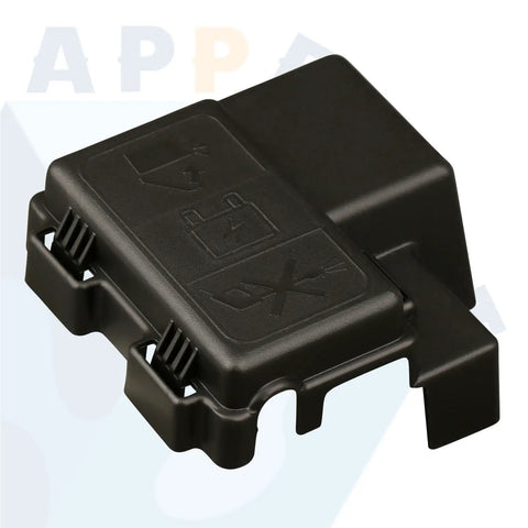 Rock Solid Heavy Duty Straight Drop In Battery Positive Cable Junction Block Cover showing black plastic design for GM trucks.