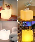 15 Inch RGB LED Cube Light With Remote Color Changing Cubes For Seating Tables Nightstands Lit Mood Lighting Waterproof Glow Furniture For Home Garden Parties And More used as glow nightstand, decorative light, coffee table, and mood light.
