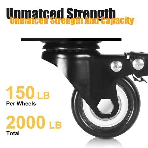 Two Inch Caster Wheels Set Of Four With Silent Polyurethane Tread, Heavy Duty Swivel Plate Casters For Cart, Black Finish