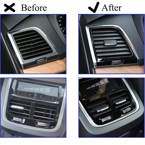 Volvo XC90 V90 S90 2015 2024 Air Conditioning Vent Clips Repair Kit Front And Rear Dash Vents Sliders Grille Outlet Clips Keeps Vents Clean And Improves Air Flow For A Cooler More Comfortable Cabin., before and after Volvo dashboard air vent clips repair kit on front and rear vents