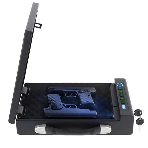 Portable Fingerprint Gun Safe For Handgun With Three Quick Access Methods Including Fingerprint Digital PIN And Physical Key open
