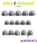 Gray Helmets And Shoulder Pads Army Gear Pack For Uncustom Armies 7th Legion arranged in rows