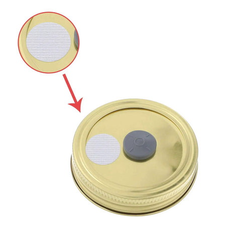 Wide mouth mason jar lid with 128 Pieces Synthetic Filter Paper Discs for Mushroom Cultivation, 20 mm diameter, 0.3 mm thick, autoclavable