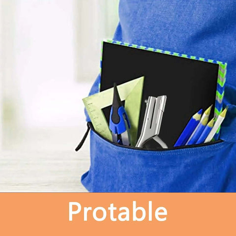 Heavy Duty Single Hole Punch With 2 Inch Reach in backpack pocket with stationery, silver handheld puncher for paper, cards, PVC or cardboard.
