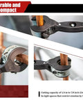 2-In-1 Tubing Cutter With Ratchet Handles For Copper Pipe 1/4 To 7/8 Inch Close Quarters PVC Cutter in use on copper pipe