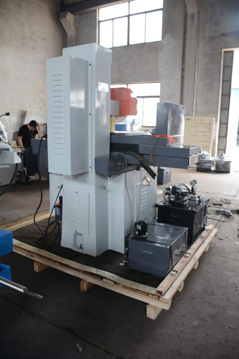 Side view of heavy duty surface grinder manual grinding machine with Turcite coated guide ways auto down feed PLC HMI control