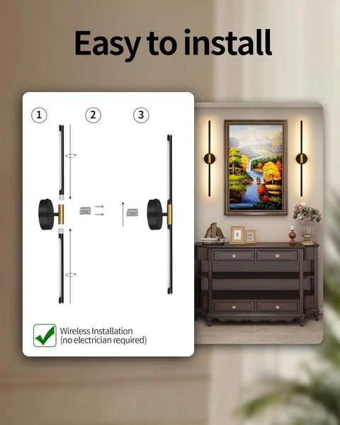 Black And Gold Rechargeable Wall Sconce Set Of Two Packing An Epic 8000 Mah Battery demonstrating easy installation steps.