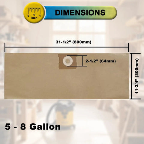 Dimensions of Ten Pack 19 3100 Shop Vac Bags For Stanley Wet Dry Vacuums Five Gallon Six Gallon Eight Gallon