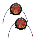 Automatic Aerosol Fire Extinguisher Simple Apply Fire Suppression Sticker For Car Under Hoods And Breaker Panels Heat Powered Zero Wire Hassle With A Lightning Five Second Burn Out Response Two Pack, two heat-triggered extinguishing devices on a white background.
