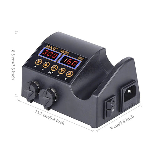 2 In 1 750W Hot Air Soldering System With LCD Display showing measurements for PCB SMD BGA IC Repair Rework