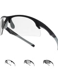 Hardcore Photochromic Safety Glasses With Slick Adaptive Lenses And Uv400 Shield For Serious Eye Protection During Cycling Diy Tasks And Outdoor Jobs Built Damn Tough For All Day Wear In Storm Gray Blue angled view with clear lenses