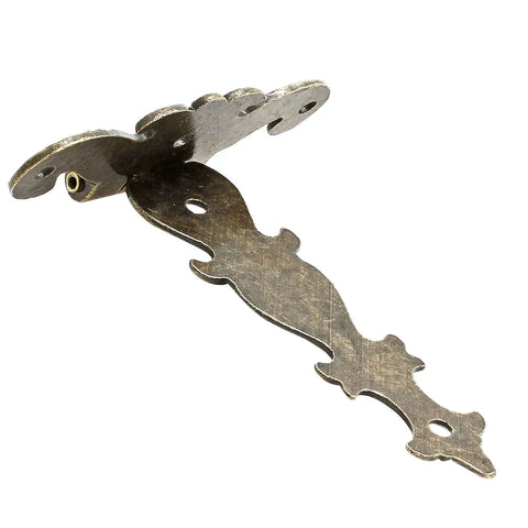 Close-up of 4 Pack T Strap Hinges Antique Bronze Decorative Door Hinges for Cabinets and Wooden Boxes