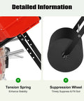 Hand Push Garden Seeder Roller Planter showing tension spring and suppression wheel mechanisms