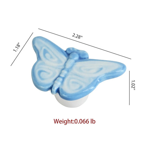 Blue butterfly knob from Six Piece Ceramic Drawer Knobs Set With Cute Butterfly Cabinet Pulls For Nursery And Kid Friendly Rooms